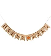 Whaline Happy Fall Pumpkin Burlap Banner Sign Autumn Harvest Home Decor Bunting Flag Garland for ...