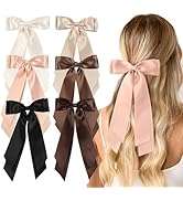 Unbednigt 6PCS Silky Satin Hair Bows, Bow Hair Clips with Long Tail, Hair Ribbon Ponytail Holder ...