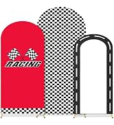 Bensbl 3Pcs Fast Party Backdrop Arch Covers 4ft 5ft 6ft Stretchy Spandex Race Car Checkered Backd...