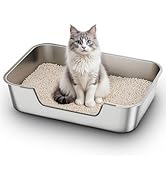 Qiuma Stainless Steel Cat Litter Box with Low Entry, Large Metal Kitty Litter Box for Senior or I...