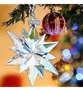 2026 Annual Christmas Ornaments Crystal Snowflake Star, Sparkly Crystal Ornament for Christmas Tr...
