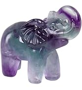 Hguxmcu 2 Inch Rainbow Fluorite Crystal Elephant Sculpture Handcrafted Healing Stone Animal Figur...