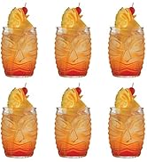 Cedilis 6 Pack Modern Bar Tiki Glasses Tiki Cup Tiki Mug, Double Old Fashioned Glass, Hawaiian St...
