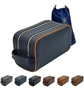 VI PRESTIGE Travel Shaving Kit Bag, Premium PU Leather, Metal Zippers and Bottom Studs, Travel Es...