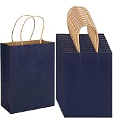 100 Pack 5.9x3.15x8.26 inch Small Dark Blue Gift Bags, Kraft Bags with Handles Bulk for Birthday ...