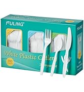FULING White Plastic Forks Spoons Knives Heavyweight Utensils Disposable Silverware Heavy Duty Cu...