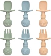 Eascrozn Baby Spoons and Forks Feeding Set, 6 Pack Silicone First Stage Self Feeding Toddler Uten...
