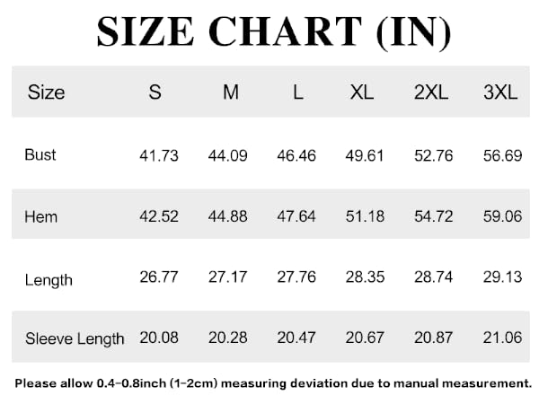 Oversized T Shirts Size Chart