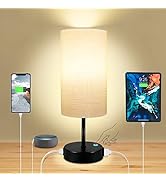 Touch Control Bedsides Lamp,3 Way Dimmable Nightstand Lamp with USB A+C Port & AC Outlet,Table La...