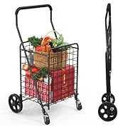 Kiffler Grocery Shopping Cart with 360° Rolling Swivel Wheels Utility Cart Easily Collapsible Car...