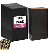 qiqee 100Pcs Treat Paper Bags 5.1x3.1x9.4 Inches Black Small Party Gift Bag Mini Snack Bag withou...