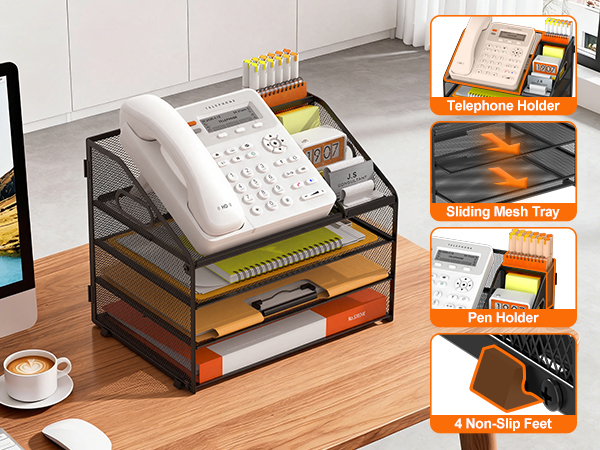 Multi-Functional Mesh Organizer with Telephone & Pen Holders