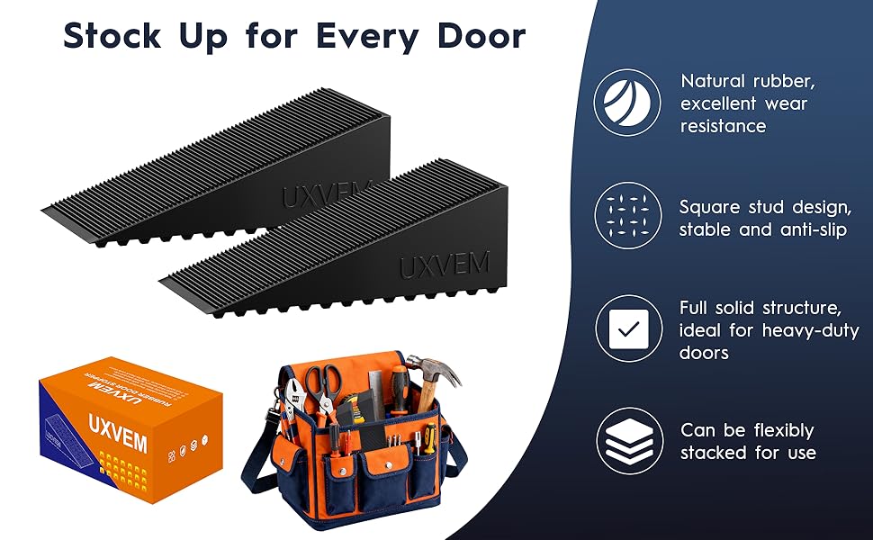 UXVEM 4-Pack Premium Rubber Door Stops, Solid Heavy-Duty Stackable Door Stopper Wedges