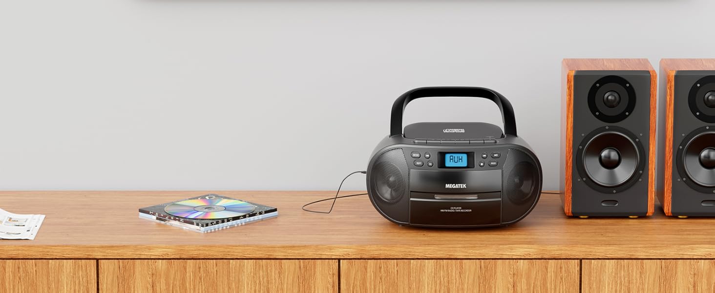 Portable CD Cassette Player Boombox with Line Out Connection