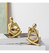 Prettidecor Gold Reading Thinker Statue, Sculptures Abstract Art Ornament, Modern Aesthetic Figur...