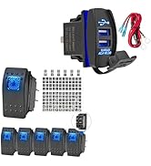 Anina Rocker Switches 4Pin SPST 20A/12V 10A/24V ON/Off Set with Night Glow Sticker, Blue LED Ligh...
