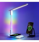 WILIT Desk Lamp for College Dorm Room, RGB Gaming Desk Light with Wireless Charging & USB Port, G...