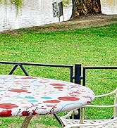 misaya Round Fitted Tablecloth with Elastic Edge, 100% Waterproof Oil Proof Plastic Table Cover, ...