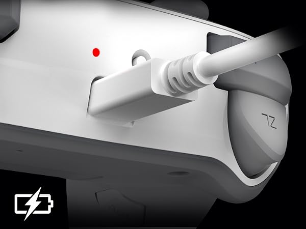 An image highlighting the controller's rechargeable battery