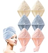 Lumimi Luxury Microfiber Hair Towel Gift Set 6 Pack - Spa Quality Anti-Frizz Turbans with Button ...