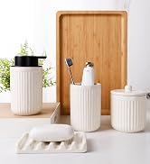 BosilunLife Ceramic Bathroom Accessories Set - Bathroom Counter Soap Set Beige Bathroom Decor Sets