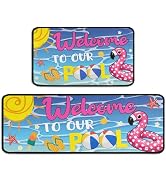 Yovirinto Summer Watermelon Pool Themed Kitchen Mat Set of 2, Non-Slip Absorbent Rugs for Kitchen...