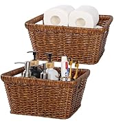 Fvstar 2pcs Poly Wicker Baskets Under Shelf, Stackable Wicker Storage Basket Built-In Handles, Ha...