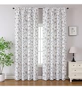 Joydeco Light White Vintage Curtains 84 Inches Long 2 Panels,Floral Curtains Yellow Stamens Patte...