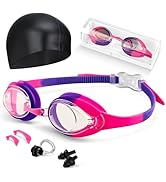 Hurdilen Kids Swim Goggles, Anti-fog and UV Protection with Swim Cap for Age 3-15 Youth Boys Girl...