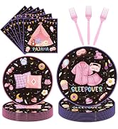 EUOYUFO 96PCS Sleepover Plates and Napkins Party Supplies Pajama Party Decorations Sleepover Part...
