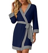 PrinStory Womens Robe Knit Kimono Bathrobe Lightweight Soft Sleepwear Knee Length Lounge Robes
