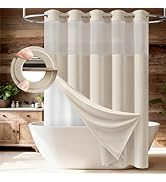 BTTN Ringless Shower Curtain Set, Linen Textured Fabric Shower Curtain with Snap-in Liner, Waterp...