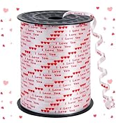 BEISHIDA Valentine Ribbon, White Curling Ribbon, Balloon String Printed I Love You 500 Yards for ...