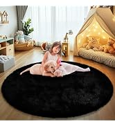 yulidayang Black Fluffy Round Area Rugs for Bedroom,4'X4'Shag Circle Area Rugs for Living Room,No...