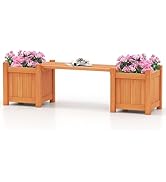 Giantex 2-in-1 Outdoor Bench with 2 Raised Garden Beds, Wood with Teak Oil Finish, Garden Bench S...