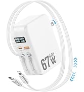 67W Retractable Phone Charger Wall Plug,4 in 1 Retractable Wall Charger with Dual Cables &2 Ports...