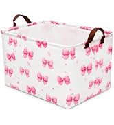 36L Cute Pink Bow Storage Bins Empty Gift Baskets for Girls Baby Shower Decorations Girls Toddler...