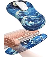Hokafenle 2in1 Combination, Wave Keyboard Wrist Rest and Ergonomic Curvature Mouse Pad Wrist Supp...