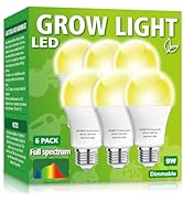 mfxmf 6 Pack LED Grow Light Bulb A19 Bulb, Full Spectrum Plant Light Bulb, 9W E26 Grow Bulb Repla...