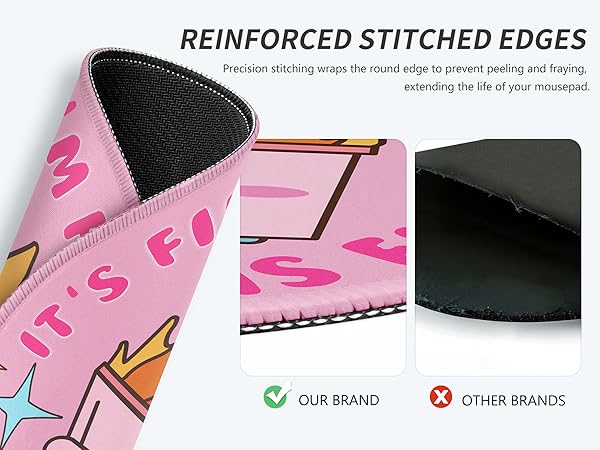 Stitched Edges Pink Round Mouse Pad