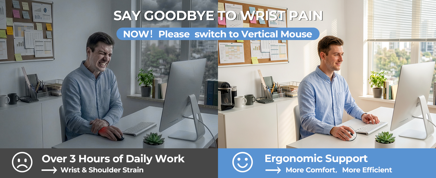 vertical ergonomic mouse wireless right handed users laptop desktop office computer wrist support