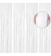 BTSD-home 4 Pack White Foil Fringe Curtain Metallic Photo Booth Backdrop Tinsel Curtains for Wedd...