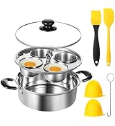 Egg Poacher Pan Nonstick 4 Eggs, Poached Egg Cooker, Poached Egg Pan, Stainless Steel Egg Poacher...