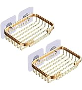 2Pcs Gold Soap Dish for Shower Creative Hanging Drain Rack,Self Adhesive Soap Dish Holder,Soap Ho...
