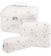 Makeup Bag Set, Quilted Makeup Bag, Large Floral Cosmetic Bag for Women, Cute Cotton Makeup Bags,...