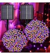 YAOZHOU Solar Halloween Decorations Outdoor Lights String Orange & Purple, 2Pack Total 144ft 400 ...