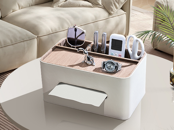 Tissue Box Cover Rectangular Storage Organizer, Multifunctional Remote Control Holder Desk Organizer