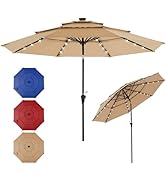 DUMOS LED Outdoor Patio Umbrella 10 FT UV-Resistant Market Umbrella with Tilt Adjustment & Crank ...
