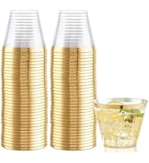 Hioasis 100Pcs 9OZ Clear Cups - Plastic Disposable Cups with Gold Trim, Heavy Duty & BPA-free for...