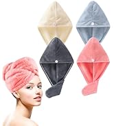 Lumimi Hair Towel Wrap 4 Pack for Women - Microfiber Fast Dry Turban, Anti Frizz Button Design, L...